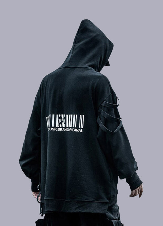 black techwear hoodie